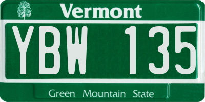 VT license plate YBW135