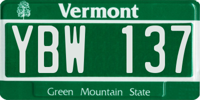 VT license plate YBW137