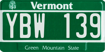 VT license plate YBW139
