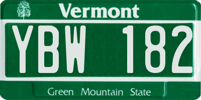 VT license plate YBW182