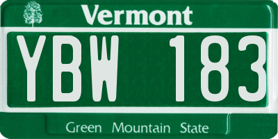 VT license plate YBW183