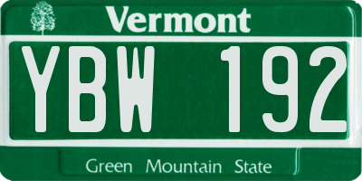 VT license plate YBW192