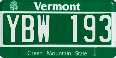 VT license plate YBW193