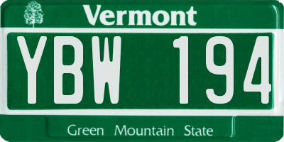 VT license plate YBW194