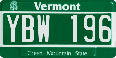 VT license plate YBW196