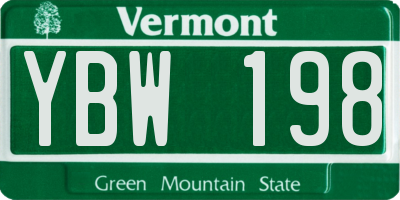 VT license plate YBW198