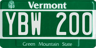 VT license plate YBW200
