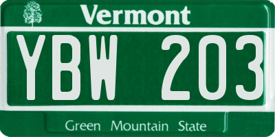 VT license plate YBW203