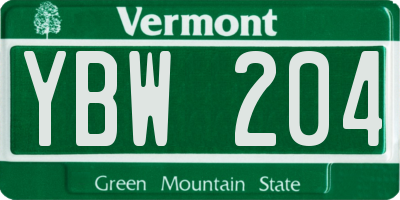 VT license plate YBW204