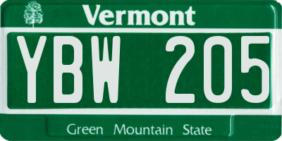 VT license plate YBW205