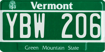VT license plate YBW206