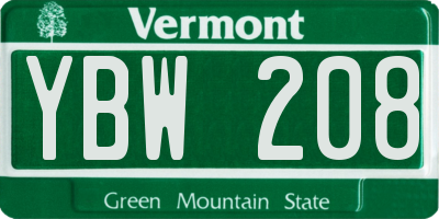 VT license plate YBW208