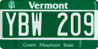 VT license plate YBW209