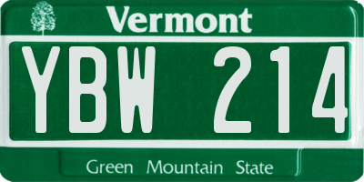 VT license plate YBW214
