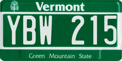VT license plate YBW215