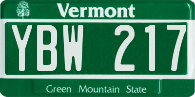 VT license plate YBW217