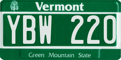 VT license plate YBW220