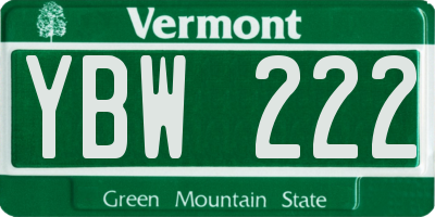 VT license plate YBW222