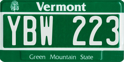 VT license plate YBW223