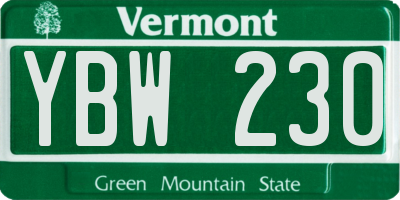 VT license plate YBW230