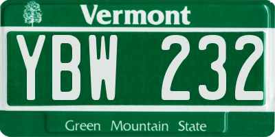VT license plate YBW232