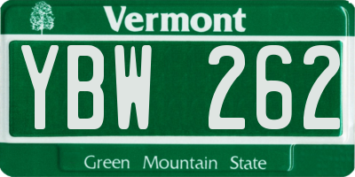 VT license plate YBW262