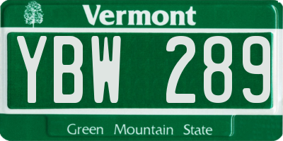 VT license plate YBW289