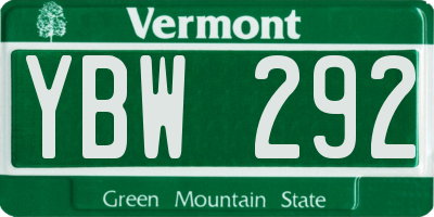 VT license plate YBW292