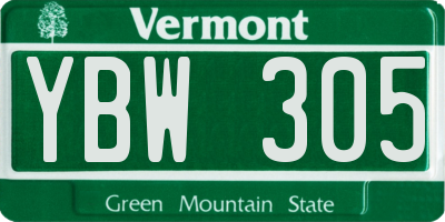 VT license plate YBW305