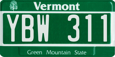 VT license plate YBW311