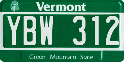 VT license plate YBW312