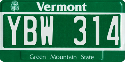 VT license plate YBW314