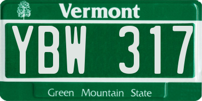 VT license plate YBW317