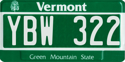 VT license plate YBW322