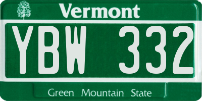 VT license plate YBW332