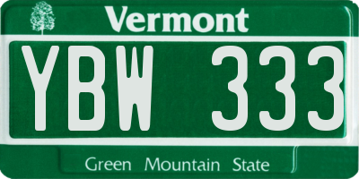 VT license plate YBW333