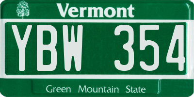 VT license plate YBW354