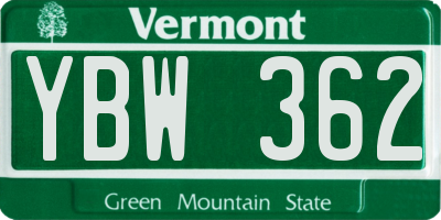 VT license plate YBW362