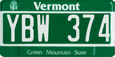 VT license plate YBW374