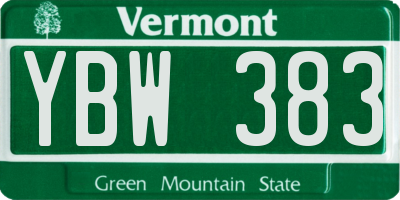 VT license plate YBW383