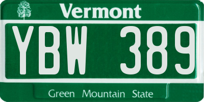 VT license plate YBW389