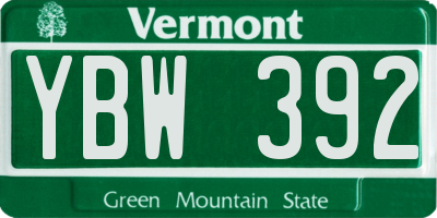 VT license plate YBW392