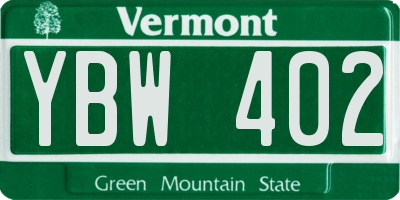 VT license plate YBW402