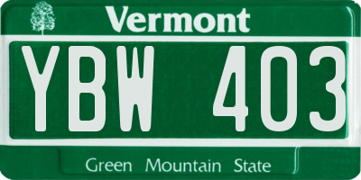 VT license plate YBW403