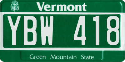 VT license plate YBW418