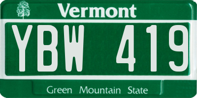 VT license plate YBW419