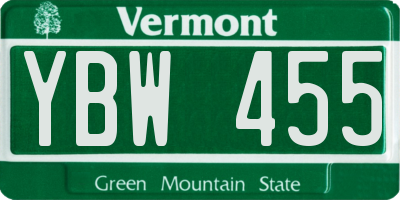 VT license plate YBW455