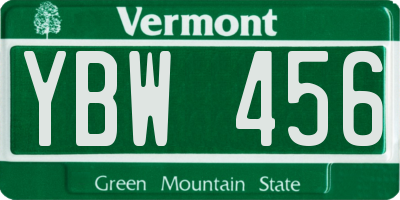 VT license plate YBW456