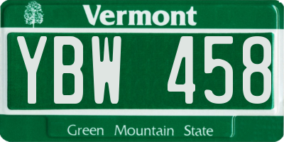 VT license plate YBW458