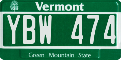 VT license plate YBW474